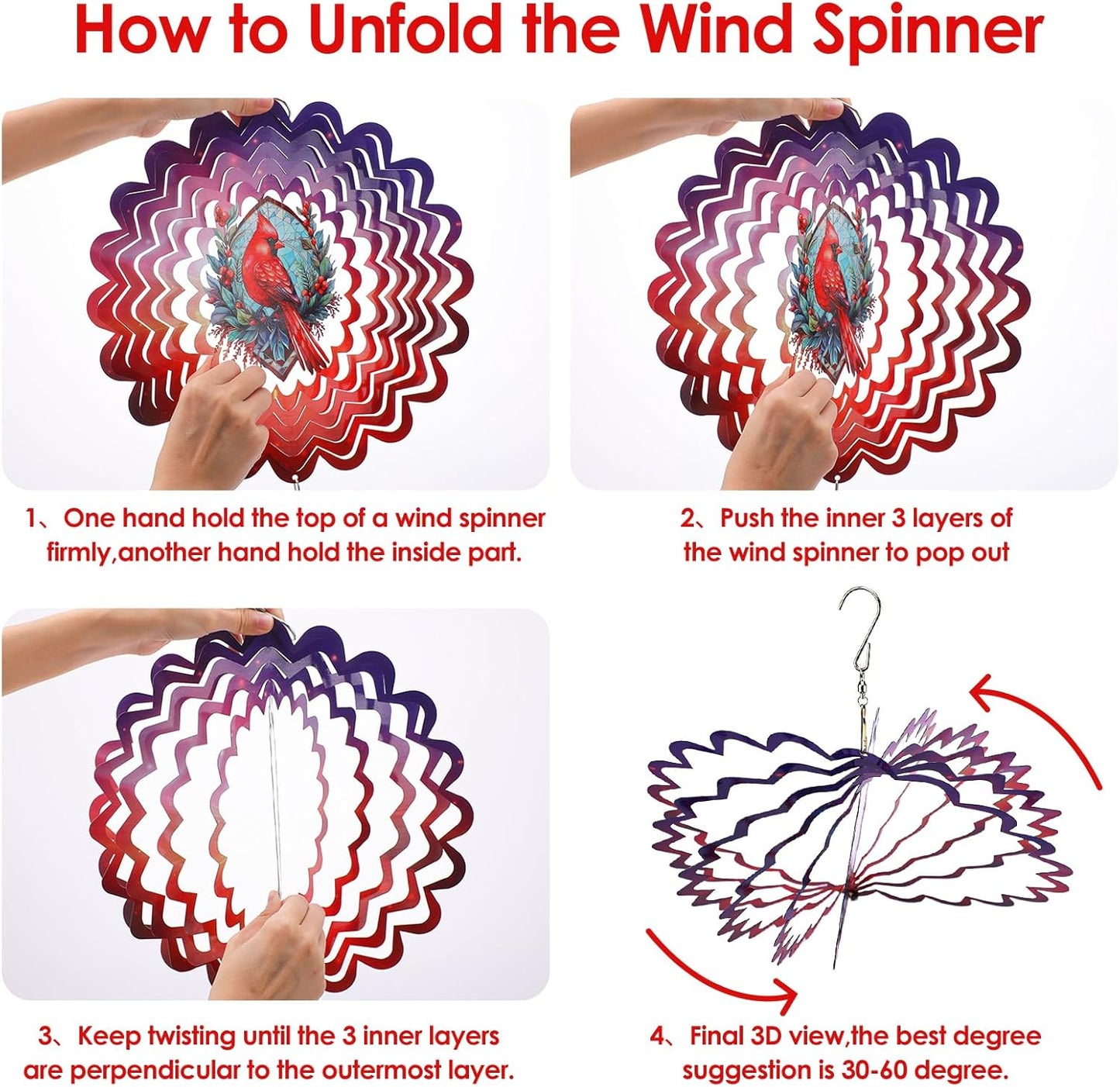 Cardinal Hanging Wind Spinners Outdoor - Stainless Steel Wind Sculpture 12 Inches Wind Chime Patio Lawn Yard Balcony Art Outside Decorations Religious Bereavement Gift for Remembrance Funeral Grieving