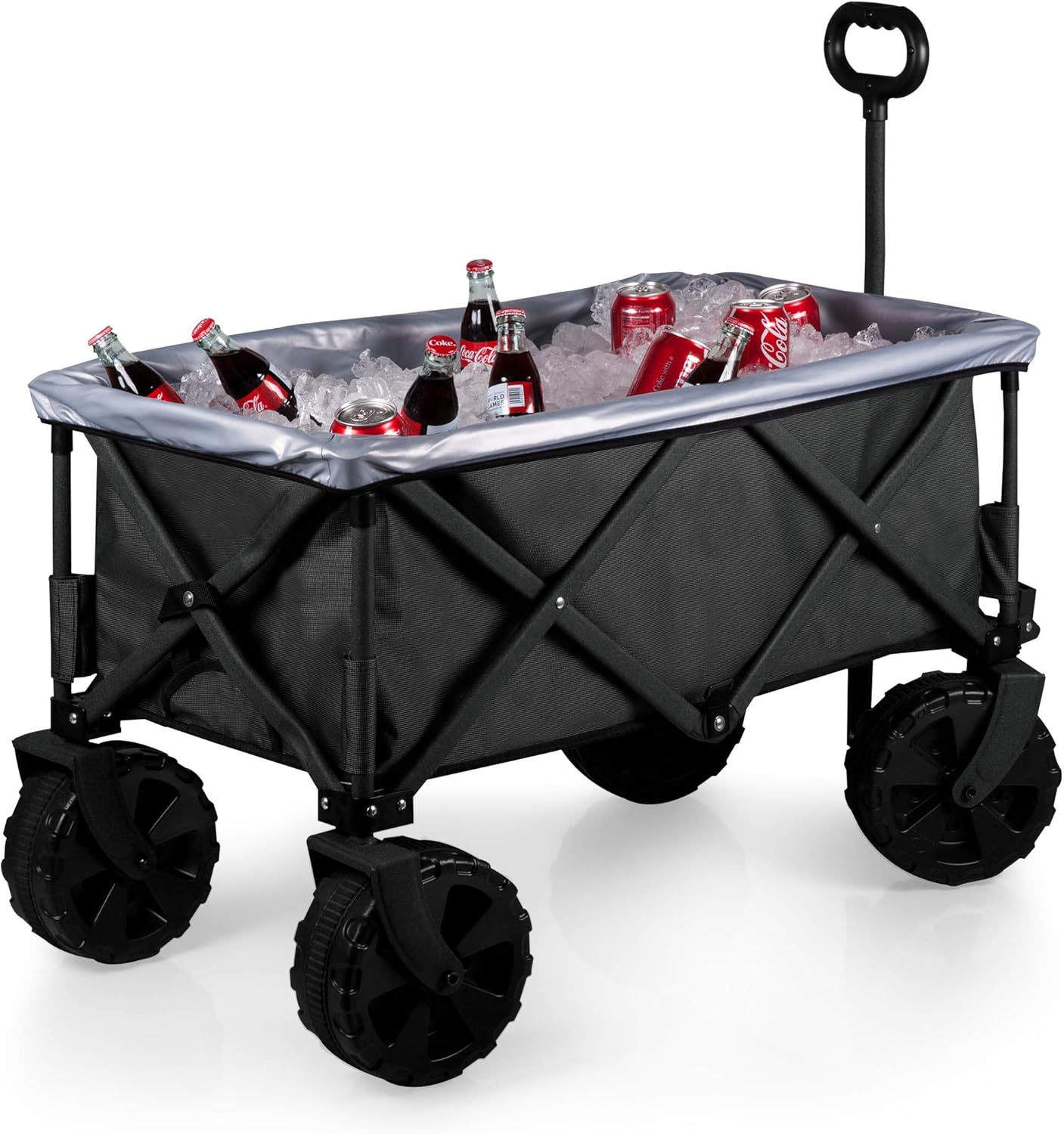 PICNIC TIME Adventure Wagon Elite All-Terrain Folding Sport Utility Cart with Wheels, Steel Frame Collapsible Wagon for Grocery, Rolling Cart for Beach with Fitted Cover and Carry Handle, (Dark Gray)