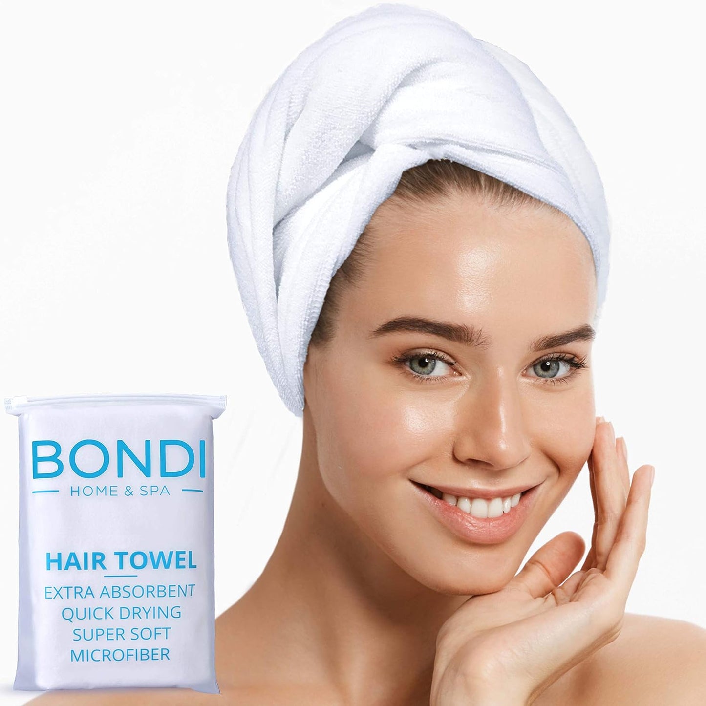 Bondi SPA 극세사 헤어 타월 - 머리카락을 50% 빠르게 건조 - 모든 모발 유형에 맞는 곱슬거림 방지 타월 - 흡수력이 뛰어나고 부드러움 - XL (직사각형)