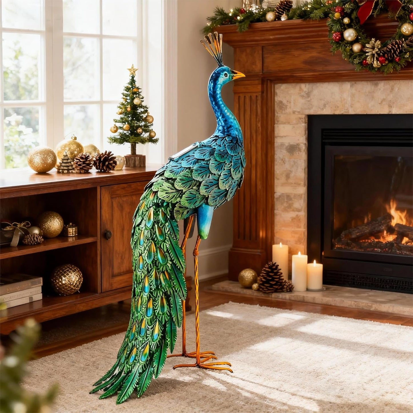 chisheen Outdoor Solar Peacock Decor Garden Statue Metal Yard Art Decoration Outdoor Sculptures for Backyard,Patio,Lawn,Wedding, for Women