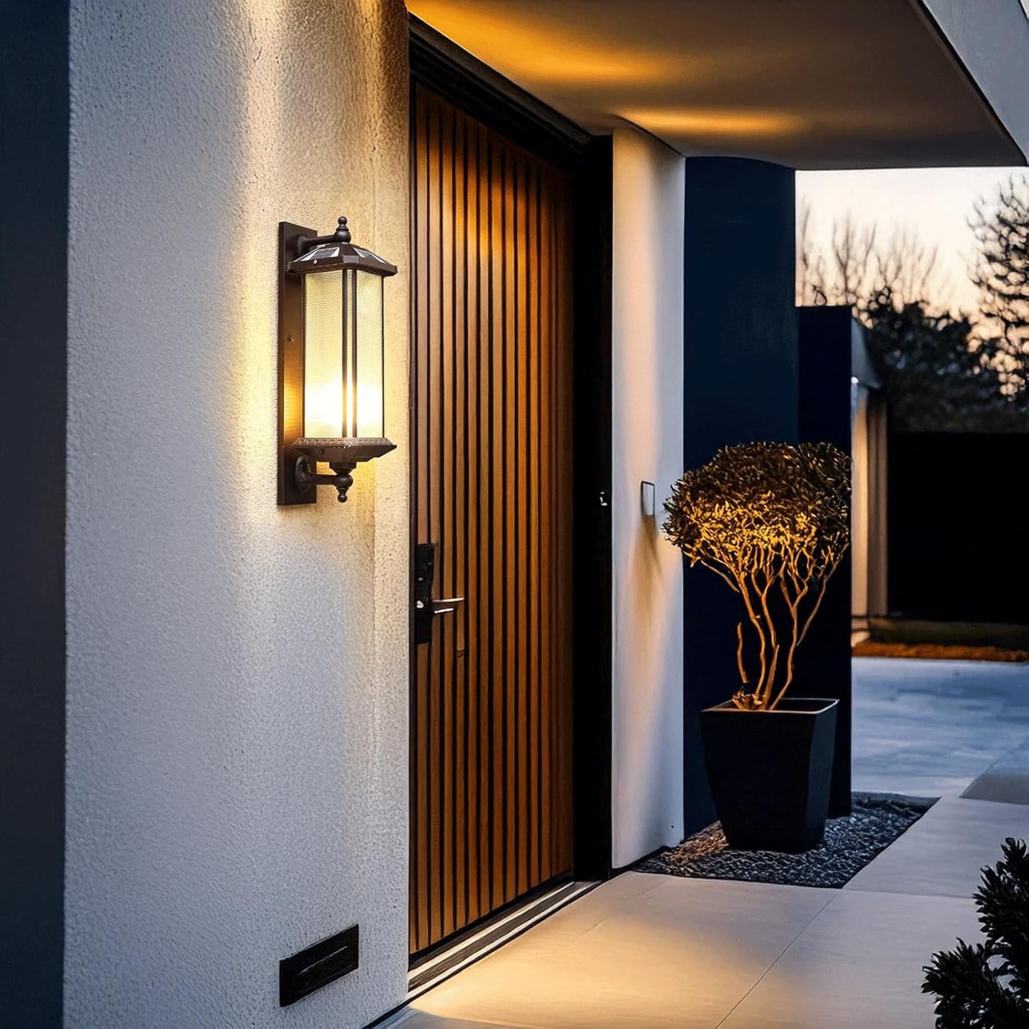 Solar Outdoor Wall Light Fixture, Dark Coffee Aluminum Wall Lamp with Glass Shade, E26 Exterior Wall Sconce, Waterproof Wireless Wall Mounted Lantern for Porch, Patio, Garden, Yard, Garage