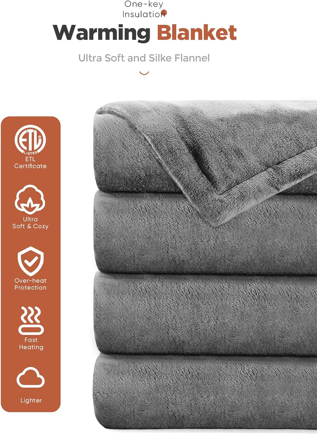 Heated Throw Blanket with 1-9 hrs Timer Auto-Off & 8 Heating Levels，Flannel Electric Blanket Throw ETL Certification，Machine Washable Full Body Warming Blankets