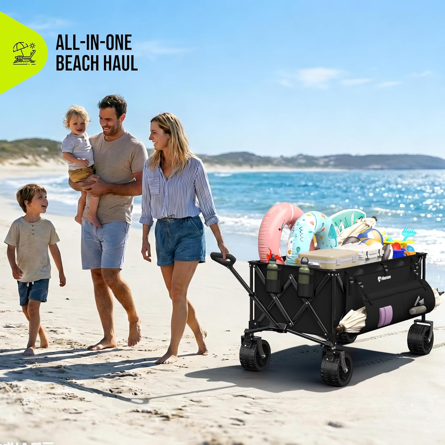 300L Extra Large Wagons Carts Foldable, 560LBS Heavy Duty Collapsible 