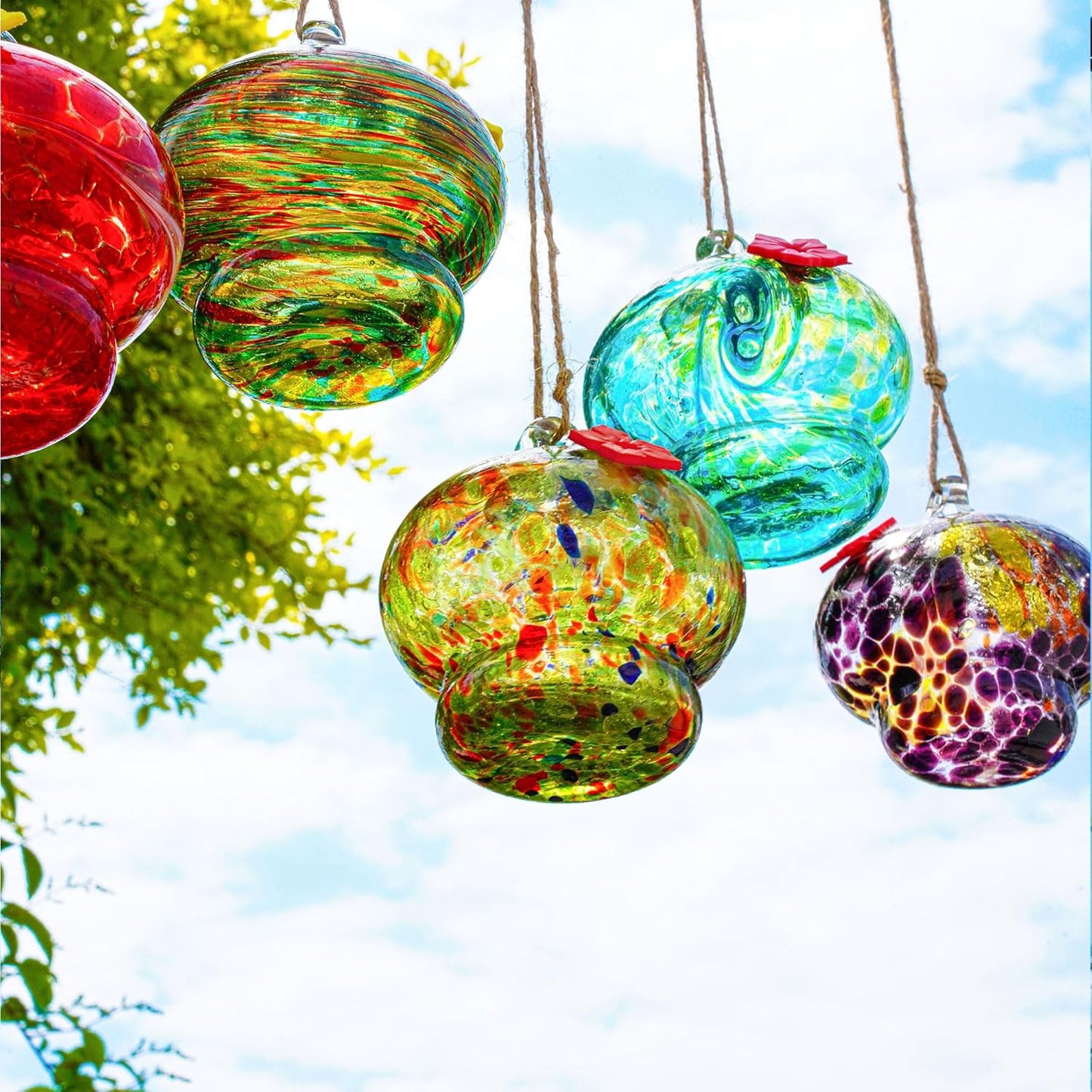Glass Hummingbird Feeder with Flower Feeding Ports 3in Blown Glass Hummingbird Feeders for Outdoors Backyard Garden Decor Gifts for Women (3pcs)