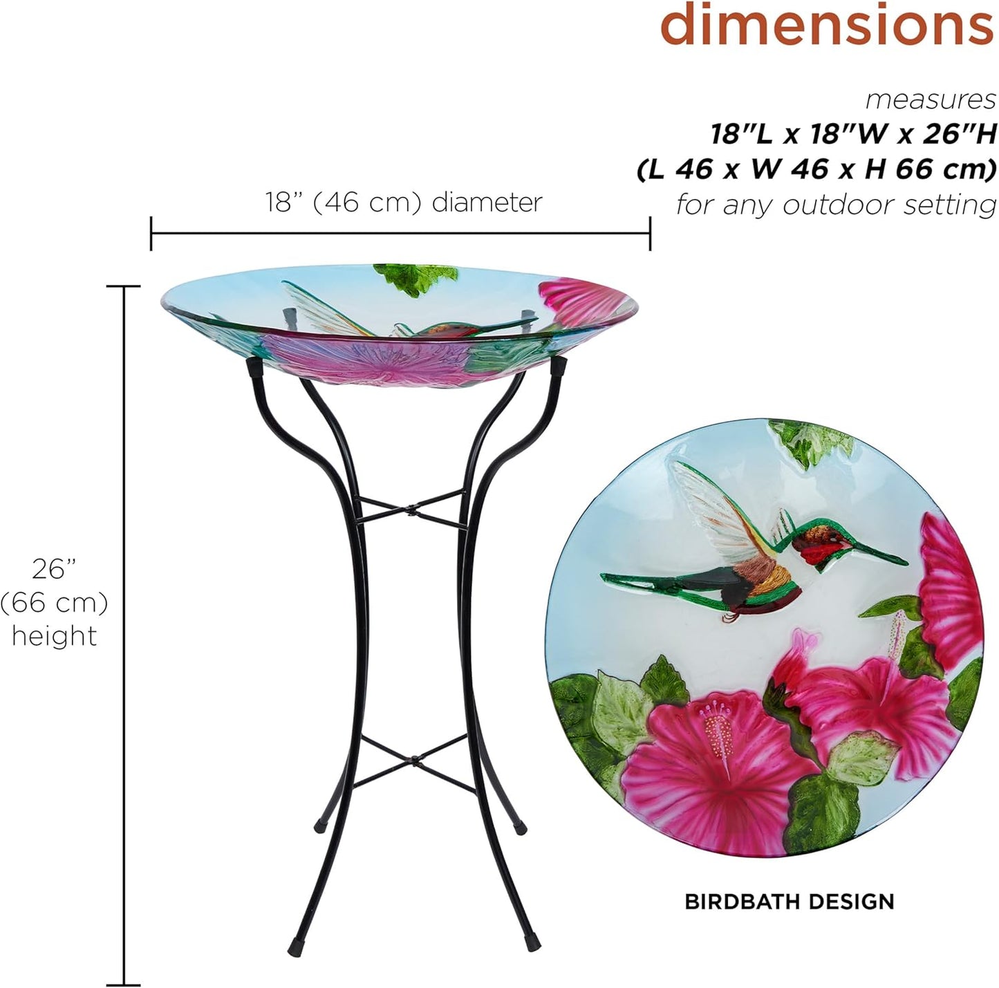 Alpine Corporation 26" Tall Outdoor Glass Floral Hummingbird Birdbath 