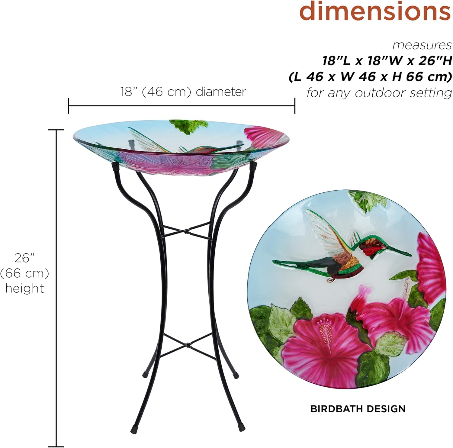 Alpine Corporation 26" Tall Outdoor Glass Floral Hummingbird Birdbath 