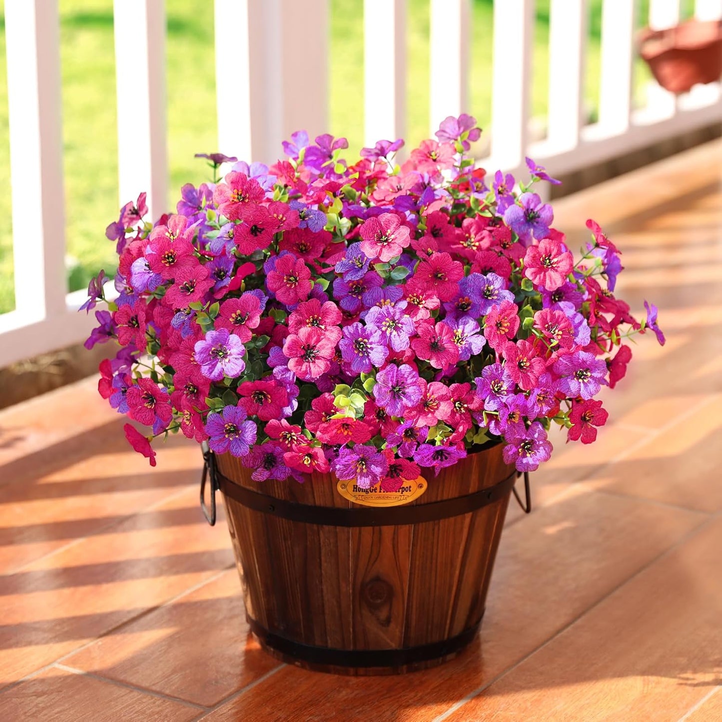 Artificial Flowers for Outdoors Spring Decor, 16 Bundles UV Resistant Realistic Fuax Silk Flowers, Fake Plants for Planter Indoor Outside Garden Porch Patio Window Box Balcony Yard (Fuchsia Purple)