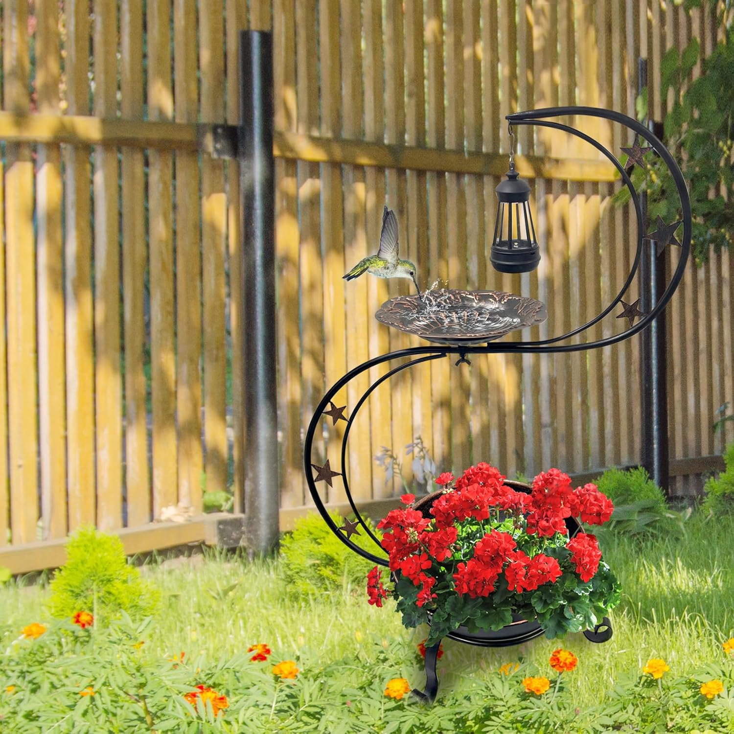 Solar Bird Bath for Outside, Vintage Metal Bath Bowl Standing Birdbath