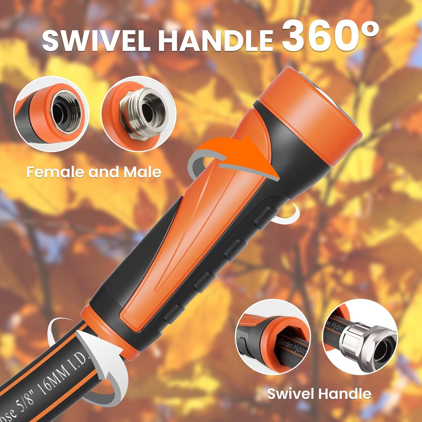 Giraffe Tools Garden Hose 5/8", Water Hose Heavy Duty, Flexible, Lightweight Hybrid Hose with Swivel Handle, 10ft Male to Female Fittings, Burst 600 PSI, Short Leader Hose