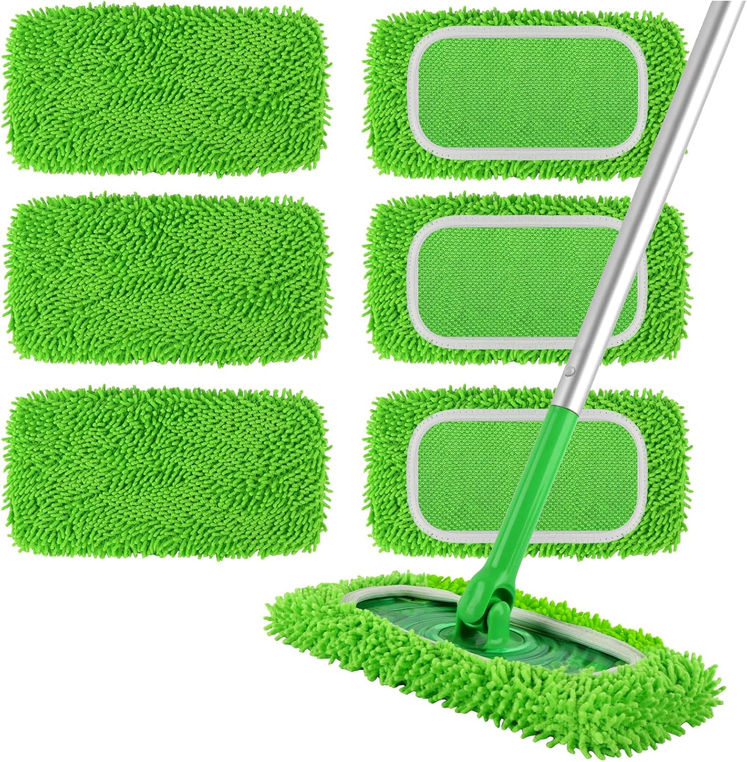 6Pcs Reusable Microfiber Mop Pads Compatible with Swiffer Sweeper, Wet
