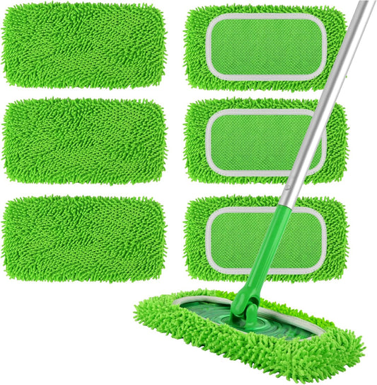 6Pcs Reusable Microfiber Mop Pads Compatible with Swiffer Sweeper, Wet