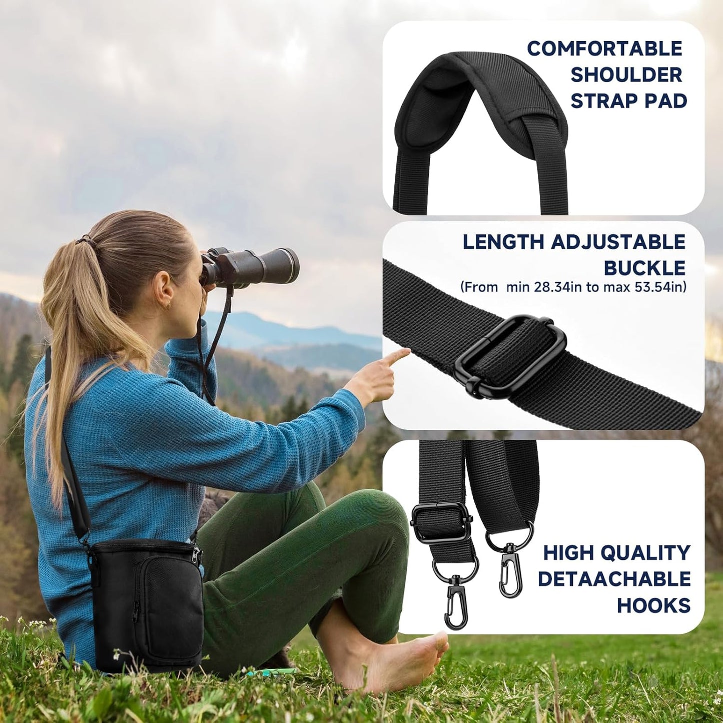 Travel Protective Case for NIKON Monarch M5 M7 8x42 Binocular, Durable Fabric Storage Bag with Shoulder Strap Compatible with Nikon PROSTAFF P3 8x42 10x42 Binocular, Black (Case Only)