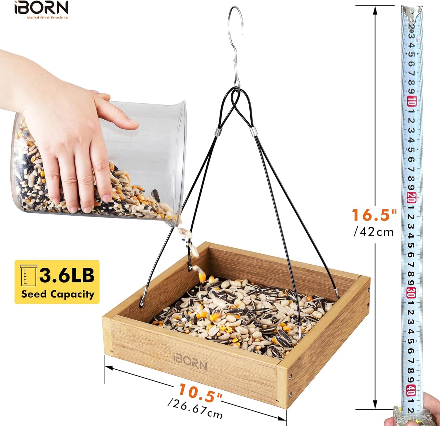 iBorn Platform Bird Feeder Tray, Bird Feeders for Outdoors Hanging, Fl