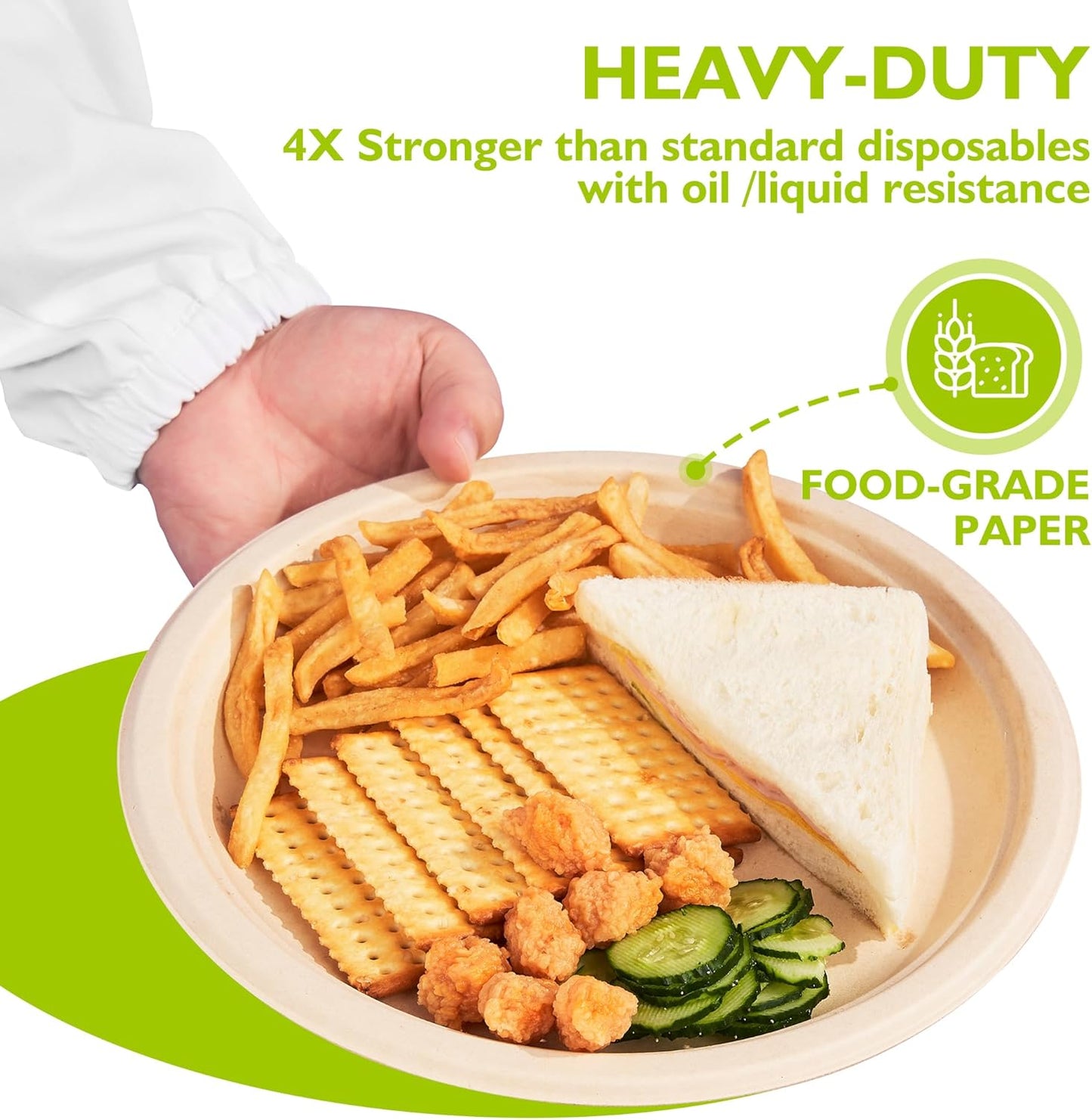9 Inch 125 Pack Compostable Paper Plates, Biodegradable Heavy Duty Disposable Plates, Round Unbleached Brown Plates Made from Natural Sugarcane Fibers, for Party, Camping, Picnic