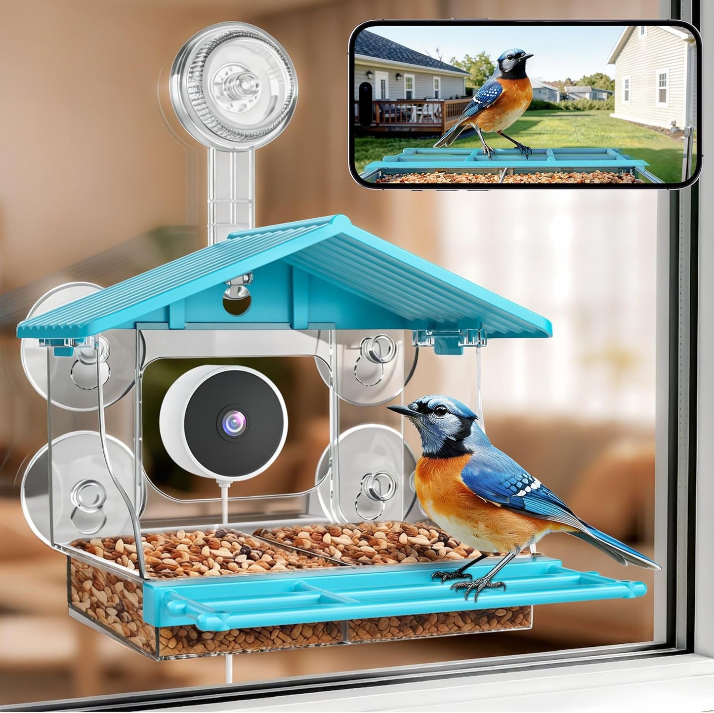 2026 Upgraded Window Bird Feeder with Camera, 2K UHD Window Bird Feeders for Outdoors with Strong Suction Cups, 2.4G & 5G WiFi, AI Bird Identification, 24/7 Local Recording - Perfect for Bird Watching