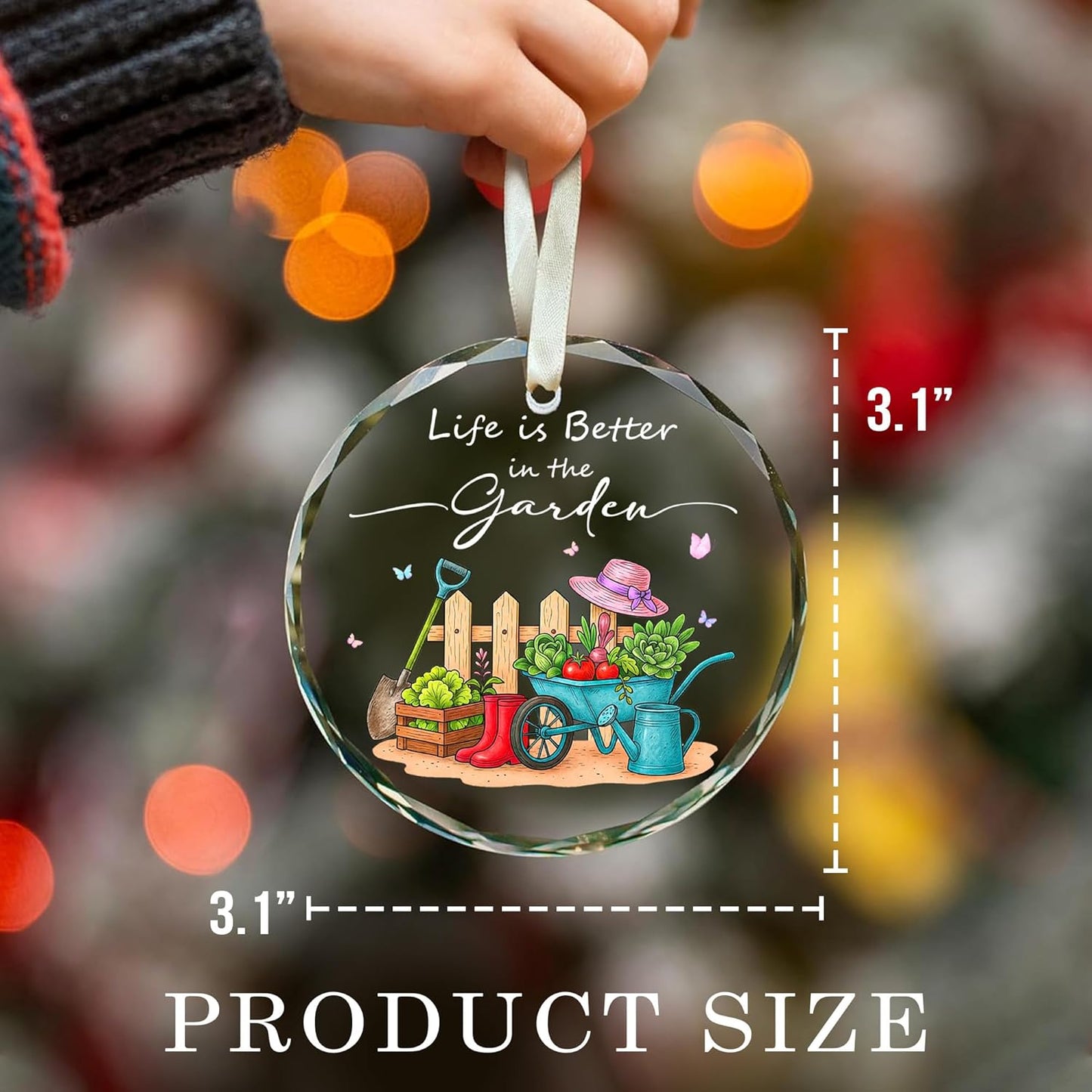 Life is Better in The Garden Ornament – Colorful Gardening Tools & Plants Design for Garden Lovers – Crystal Keepsake for Home or Garden Decor