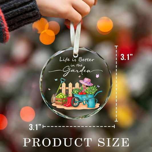 Life is Better in The Garden Ornament – Colorful Gardening Tools & Plants Design for Garden Lovers – Crystal Keepsake for Home or Garden Decor