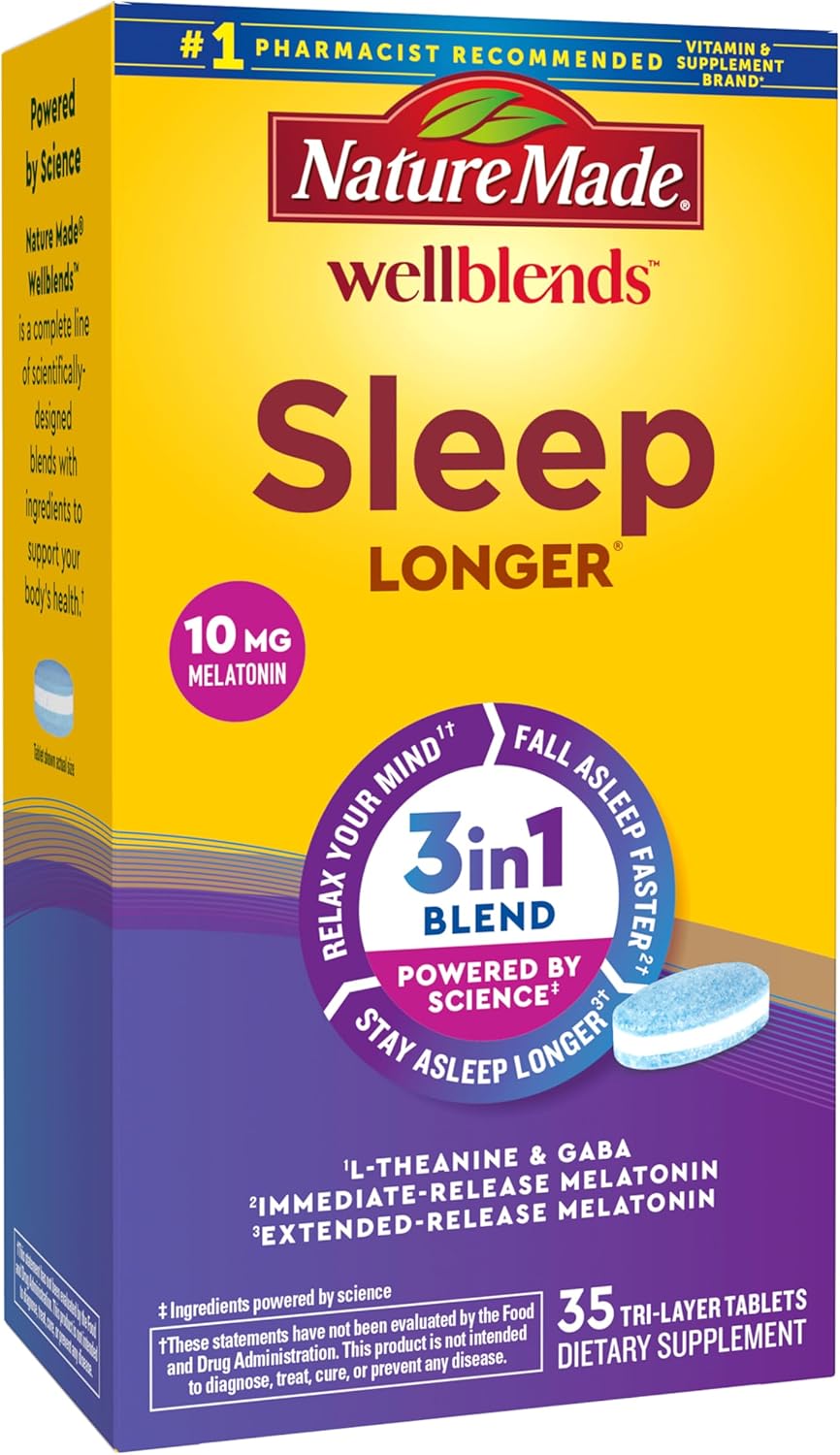Nature Made Wellblends Sleep Longer, Melatonin 10mg, L theanine 100 mg