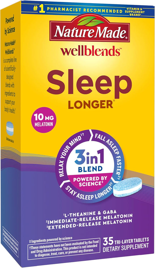 Nature Made Wellblends Sleep Longer, Melatonin 10mg, L theanine 100 mg