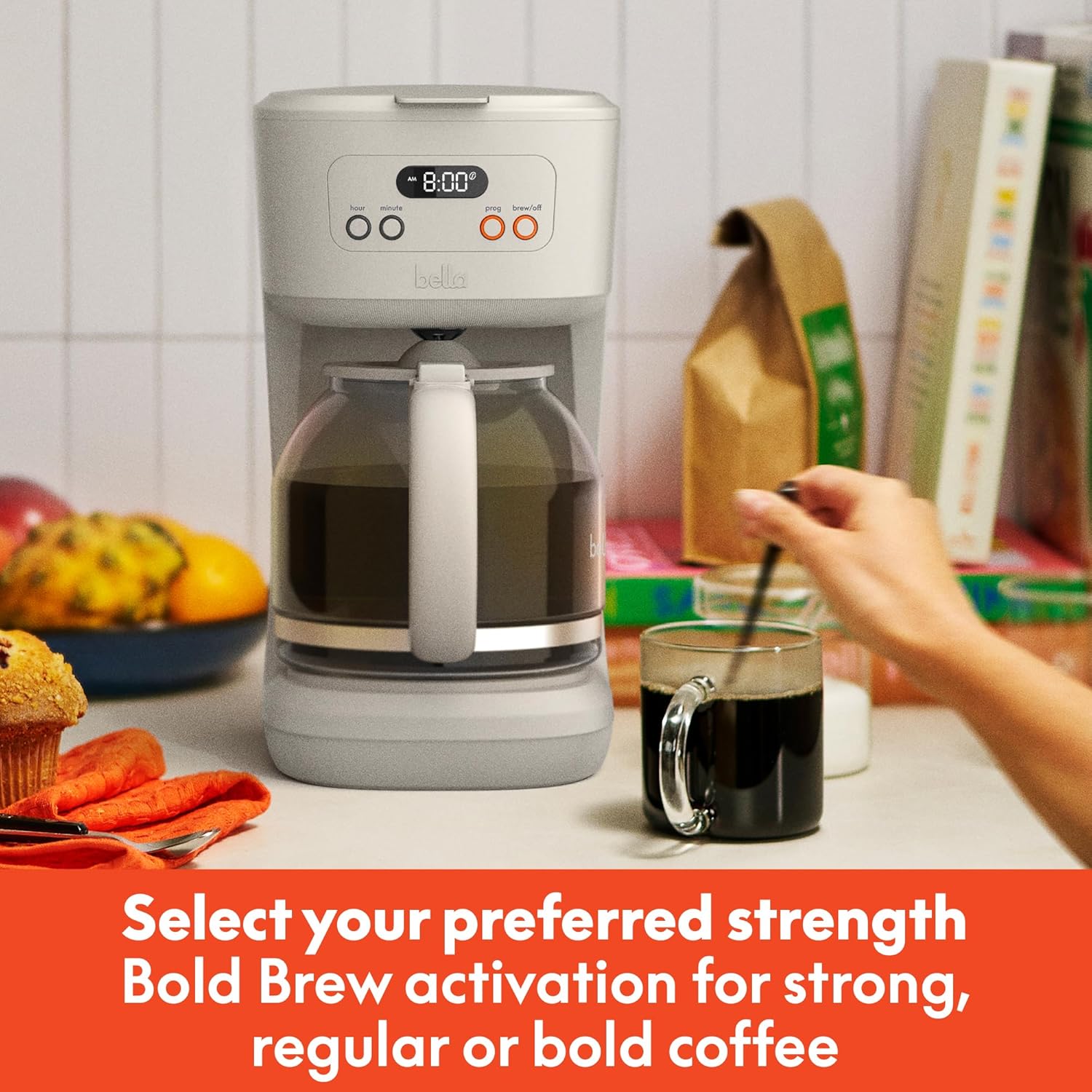 BELLA 12 Cup Programmable Coffee Marker, Reusable Dishwasher Safe Acce