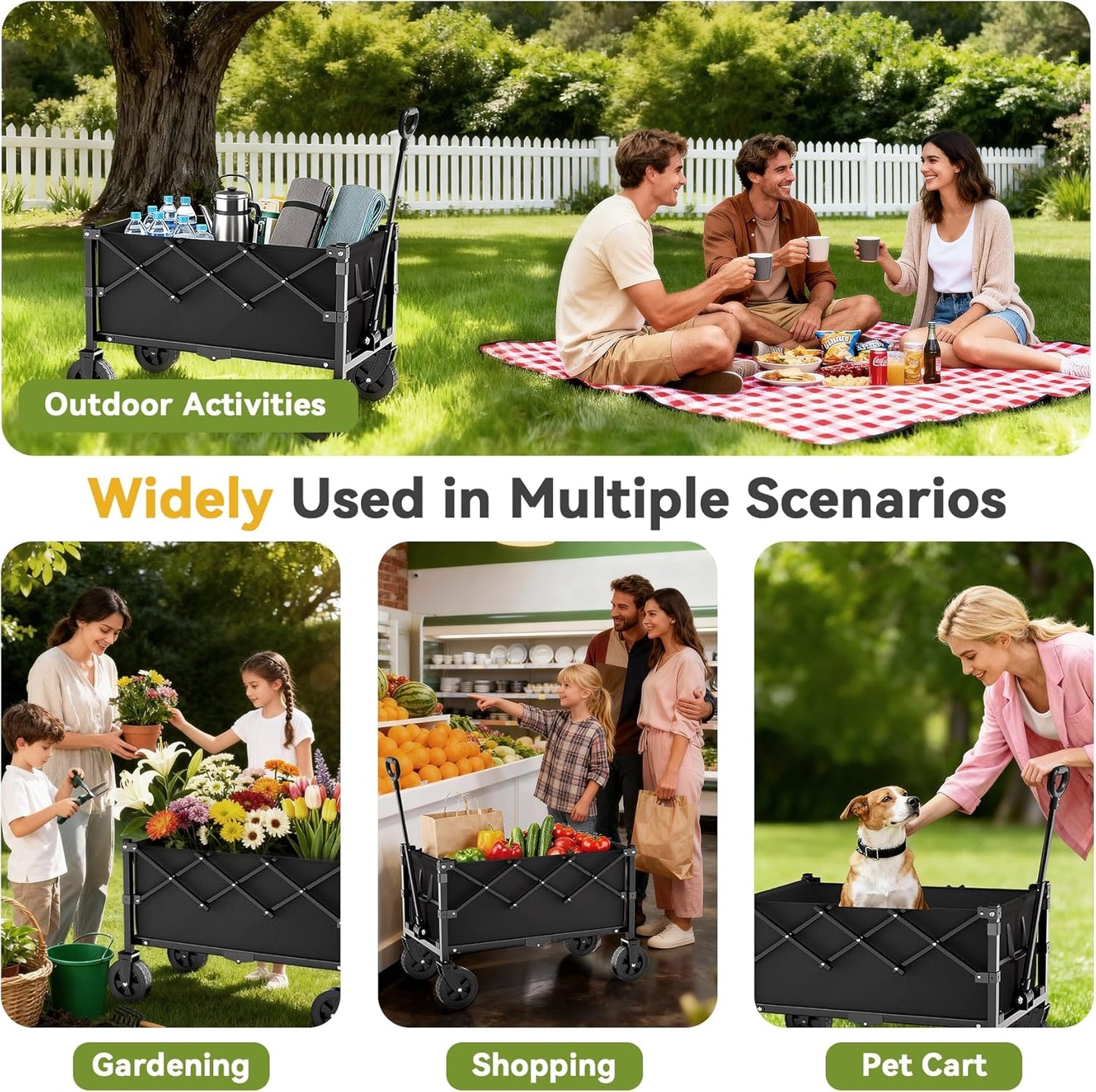 Wagons Carts Foldable, 360LBS Heavy Duty Collapsible Wagon with Wheels