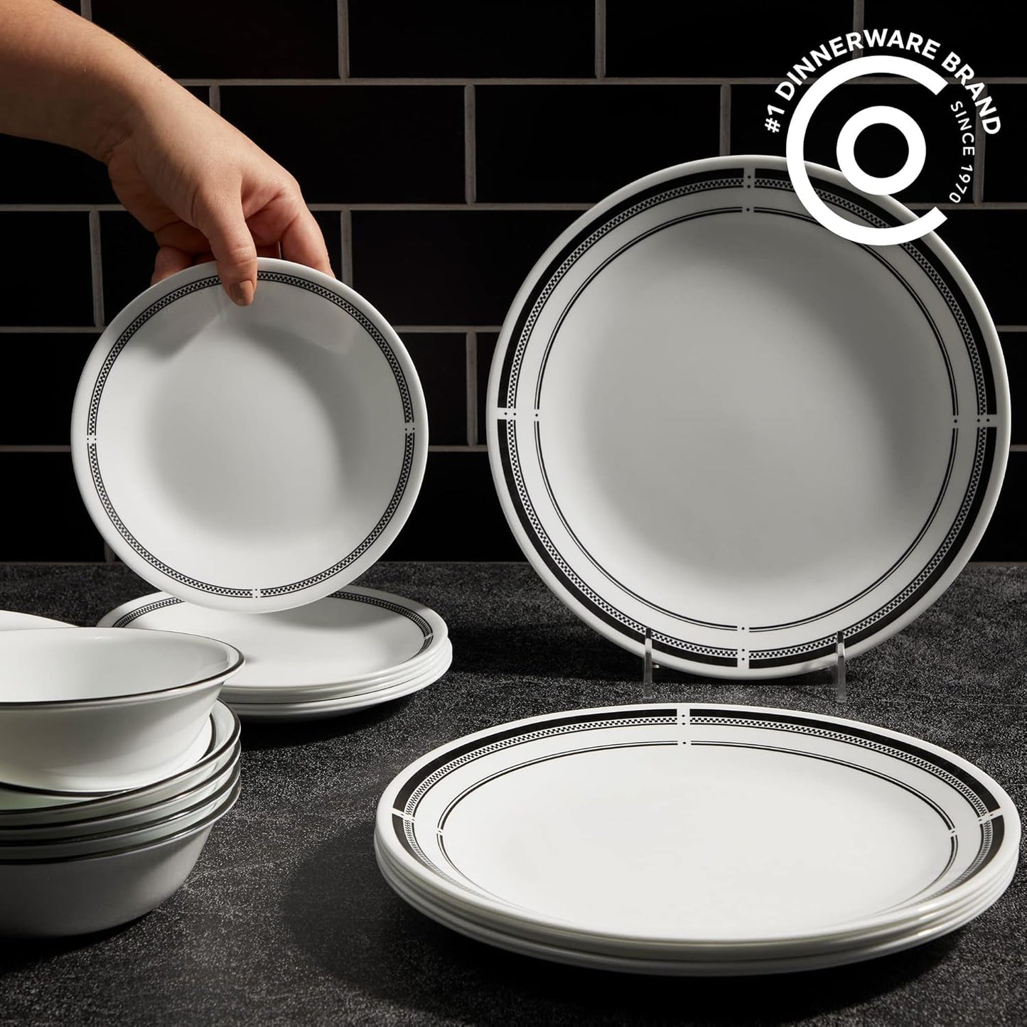 Corelle 18-Piece Round Dinnerware Set Service for 6, Lightweight Round