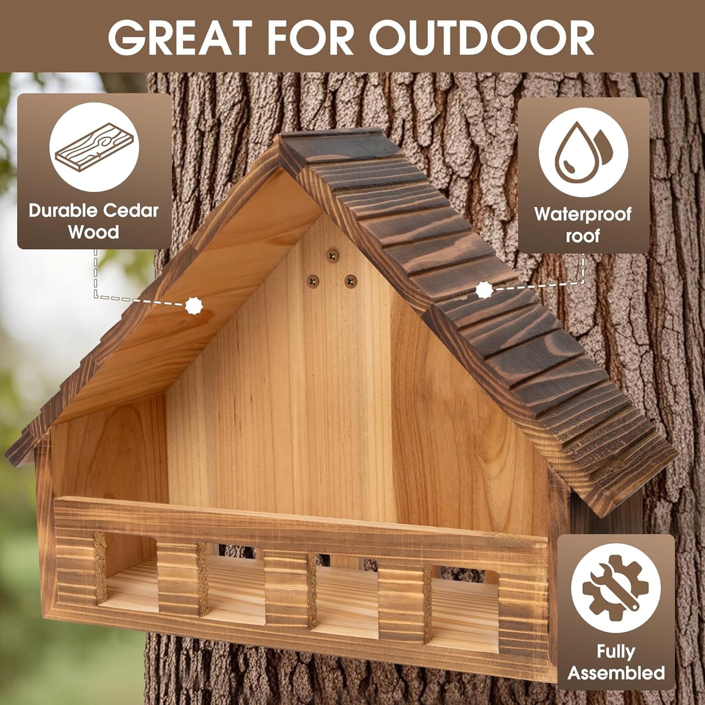 SWANGSA Mourning Dove Nesting Box, Carbonized Cedar Birdhouses for Outdoor Doves and Other Small Birds