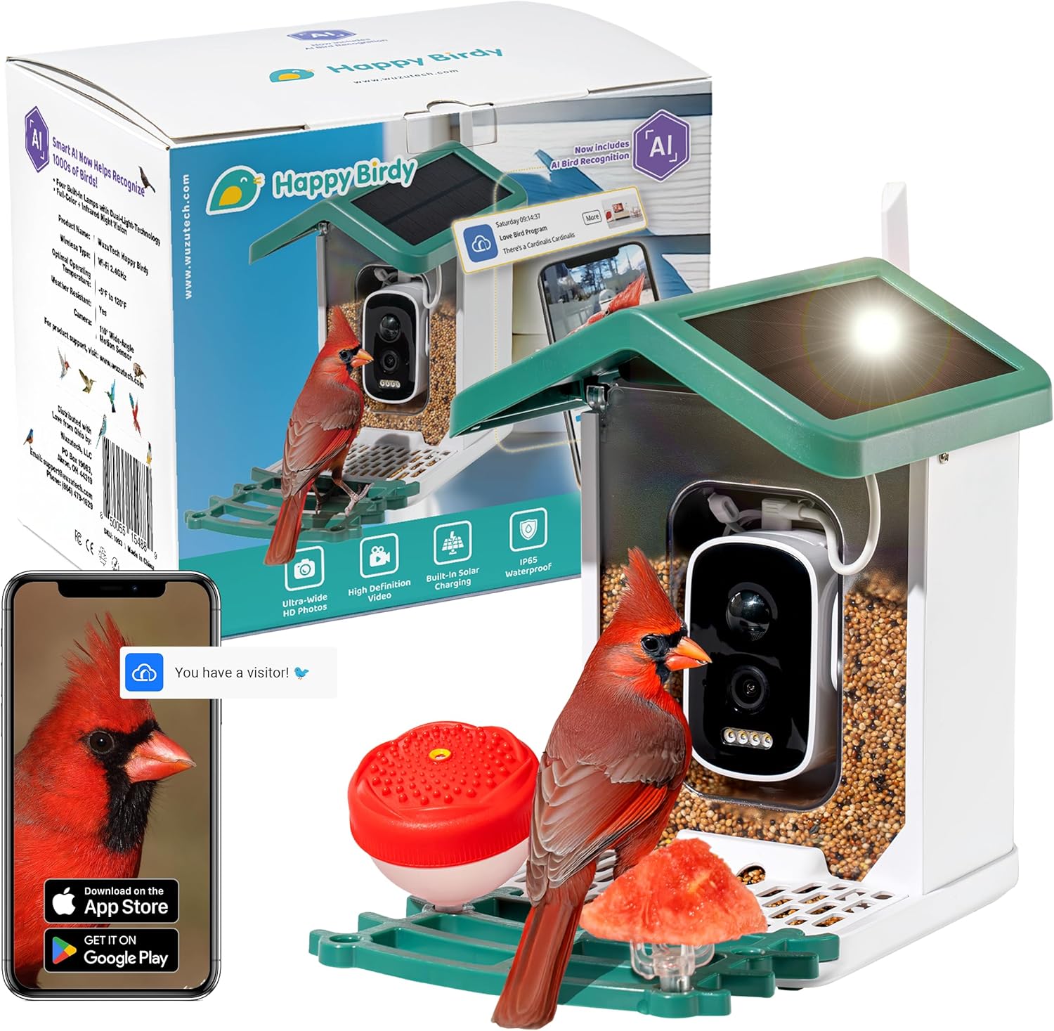 Happy Birdy Smart Bird Feeder with Camera - 2.5K HD Video, Wild Bird F