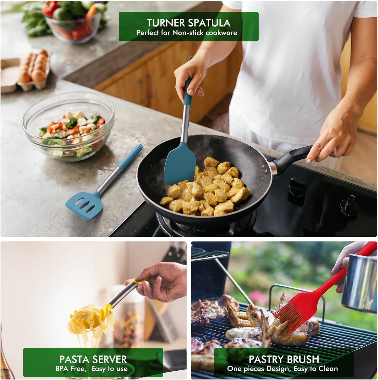 HOTEC 446°F Heat Resistant Silicone Kitchen Utensils, Cooking Utensil 