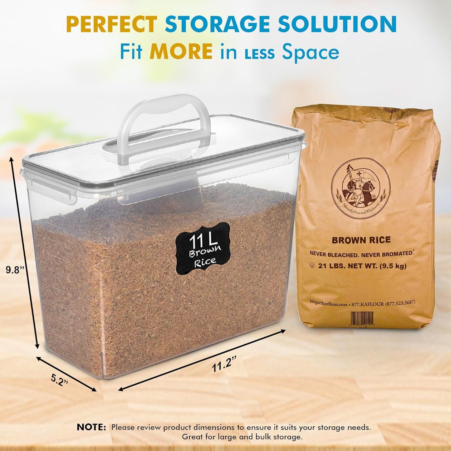Shazo 2 PC (11L | 372 oz) Flour Sugar Storage Containers with Easy Carry Handle - Plastic Extra Large Food Storage Containers with Lids for Rice Cereal, BPA Free & Airtight Kitchen Pantry Organization