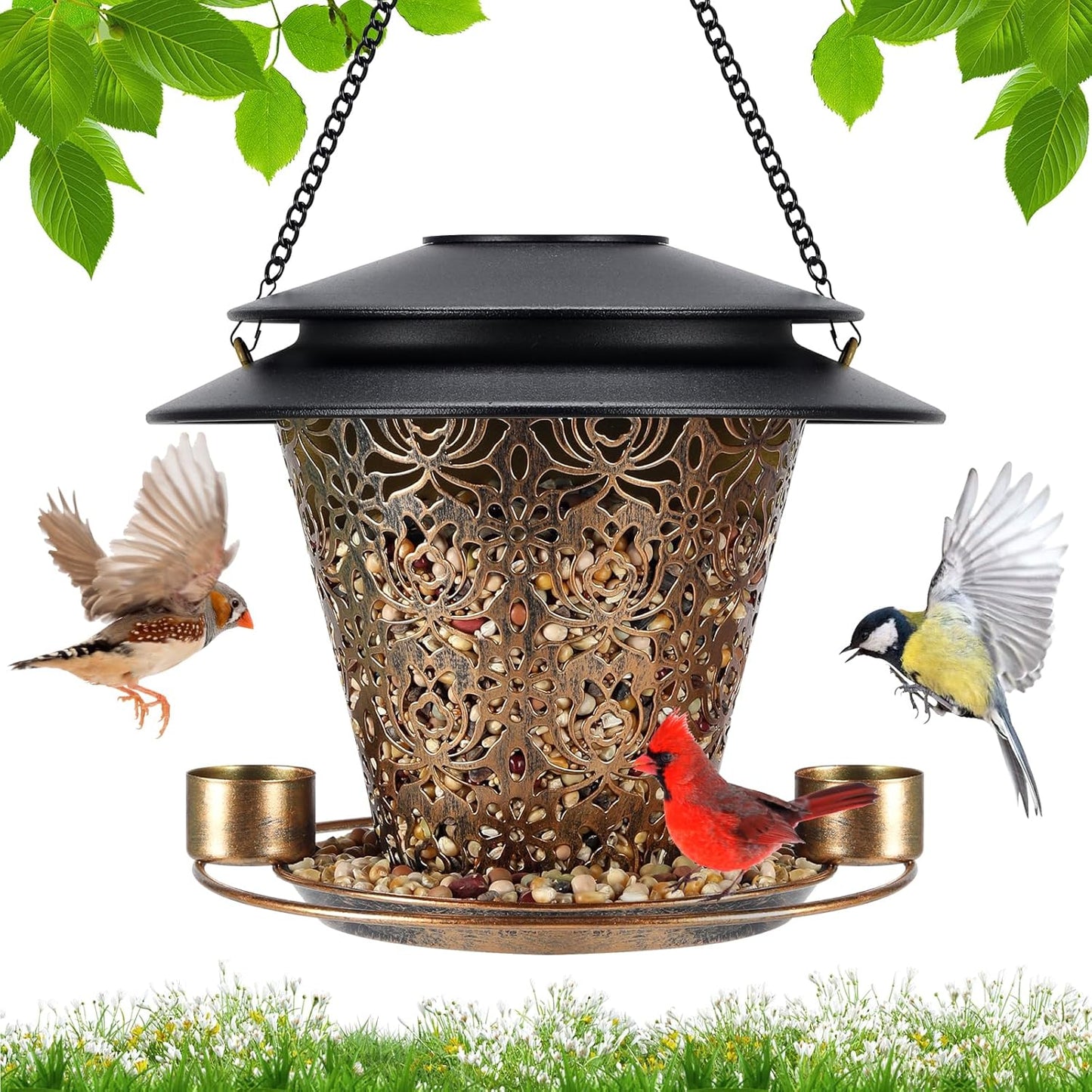 Solar Bird Feeders for Outside Hanging Metal Wild Bird Feeder Solar La