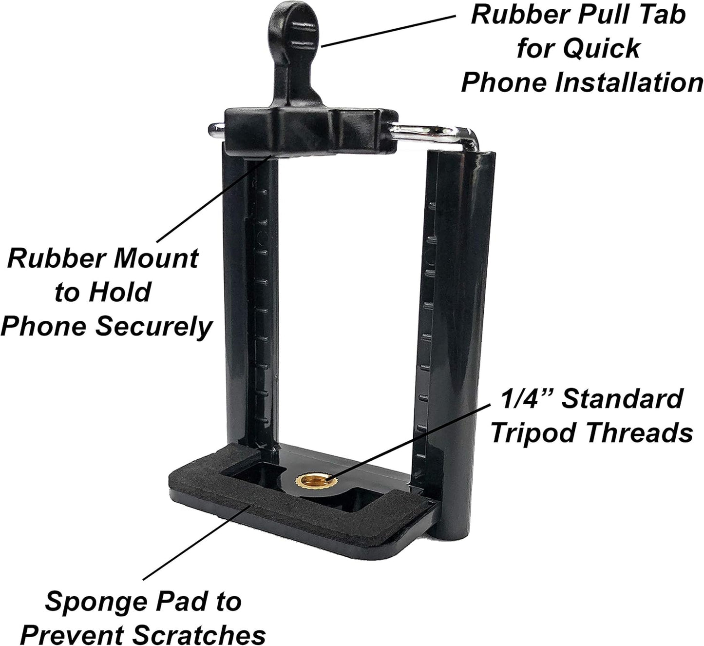 DaVoice Tripod Phone Mount 1/4" Screw Adapter, Compatible with iPhone Samsung and Cell Phones, Adjustable Smartphone Holder Attachment Clip for Tripod Camera Stand, Sturdy Universal Clamp (Black)