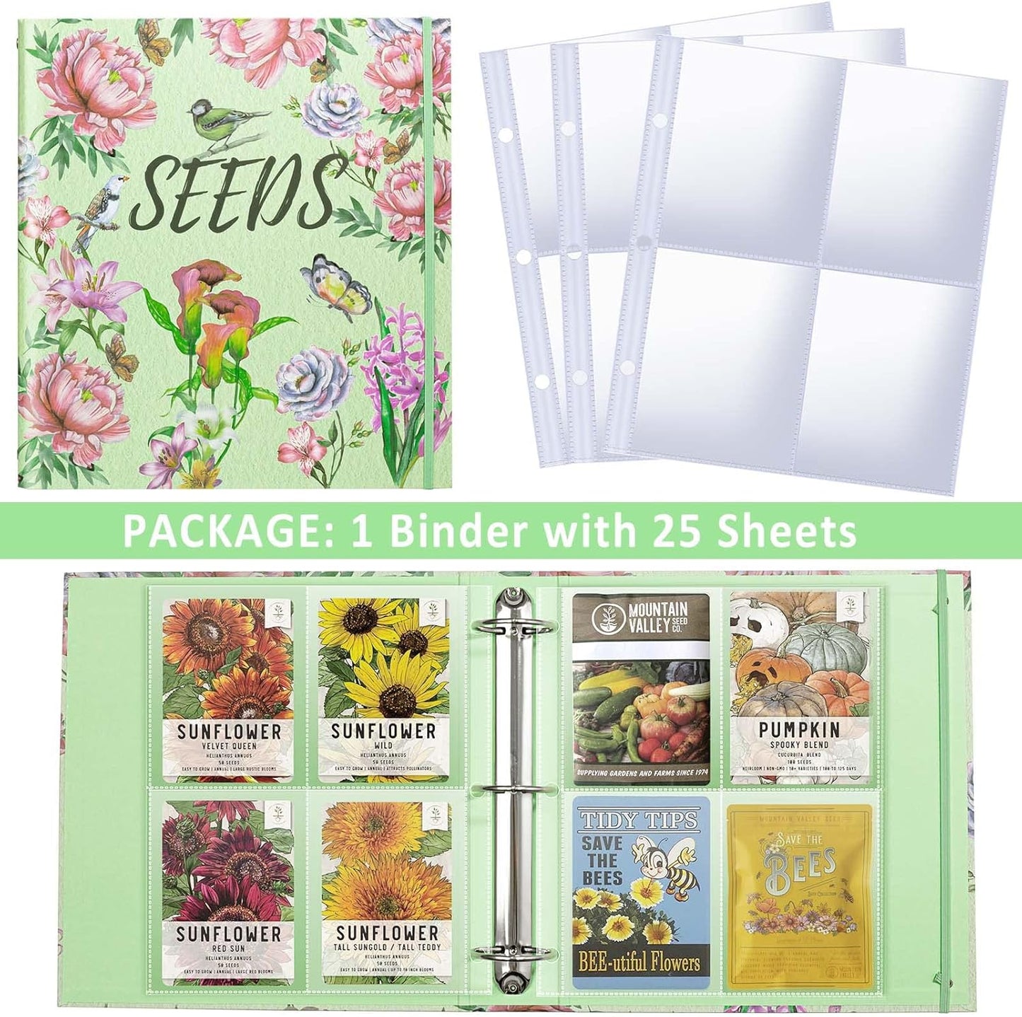Seed Organizer Garden Seeds Storage Clear Sheet Protectors with 8.5x11