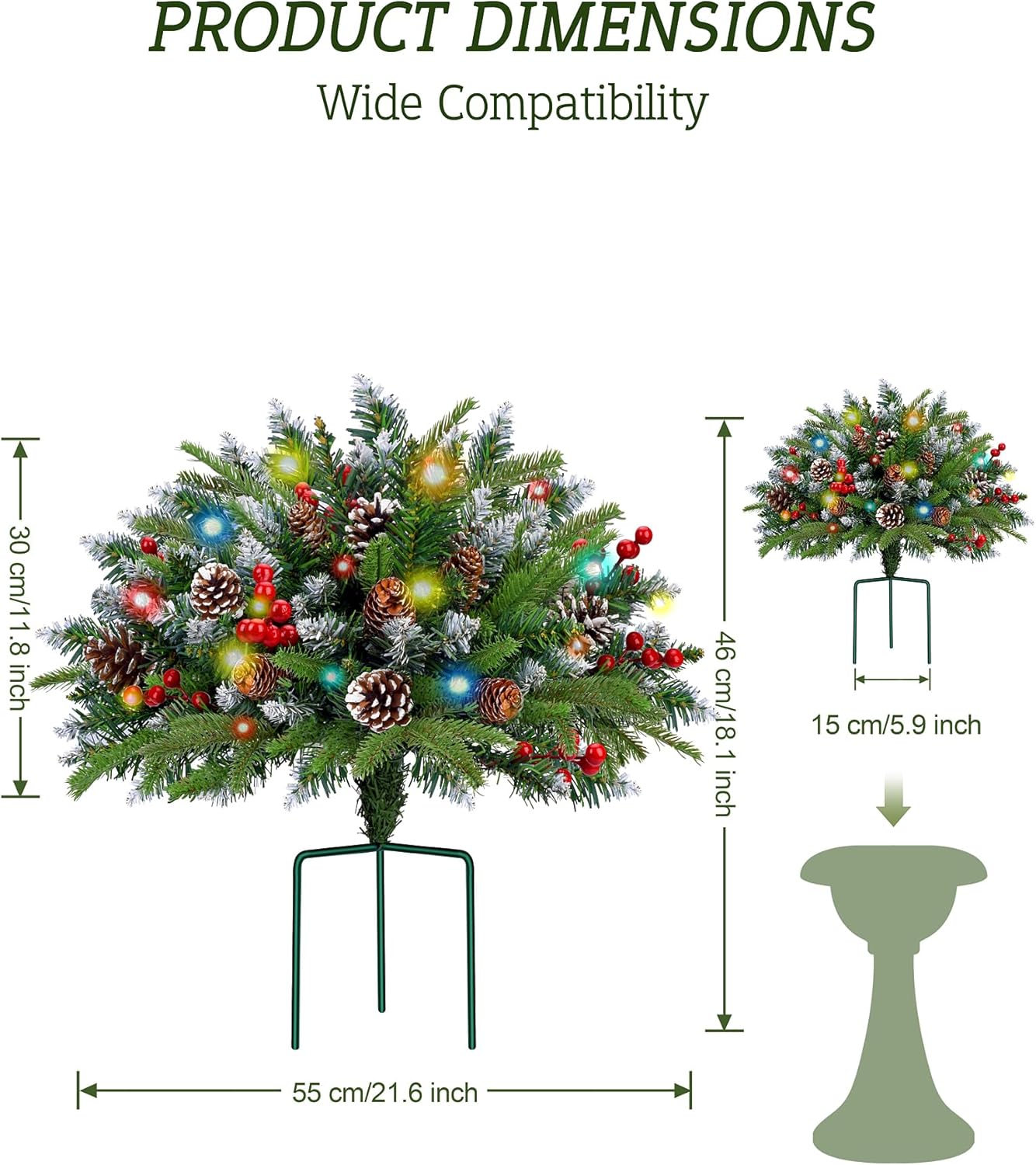 Set of 2 Christmas Planter/Urn Fillers Outdoor Front Porch, Artificial Prelit Christmas Tree, Holiday Pot Fillers with Multi-Color Lights, Outdoor Christmas Decorations Yard