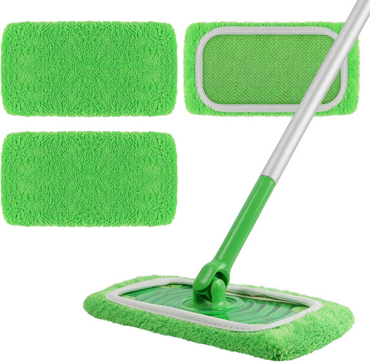 Reusable 100% Coral Fleece Mop Pads Compatible with Swiffer Sweeper, 3 Pack Wet and Dry Flat mop Cover, Washable Wet Pads Refill for Surface/Hardwood Floor Cleaning (Mop is Not Included)
