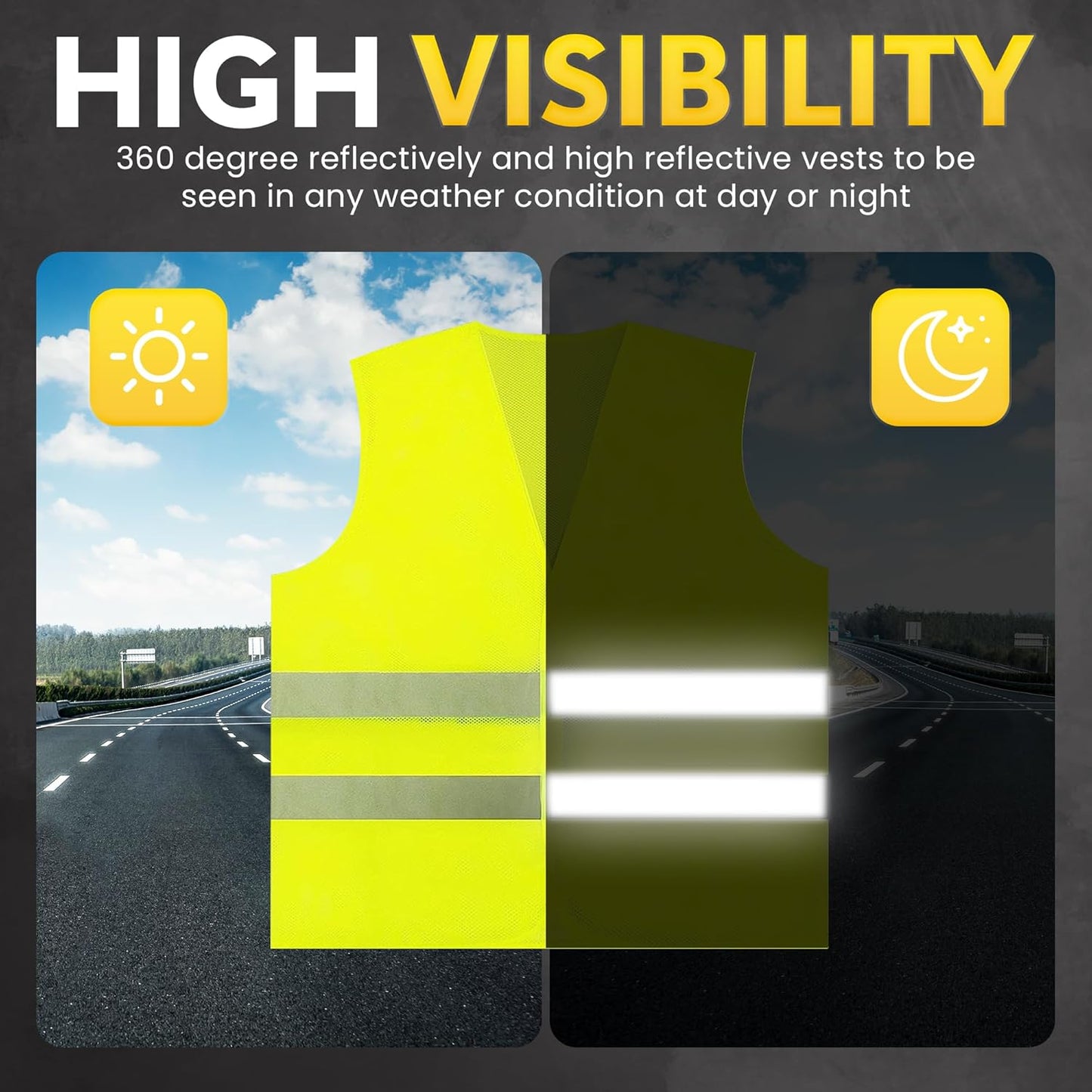 PeerBasics Safety Vests 10 Pack - Yellow Reflective High Visibility, H