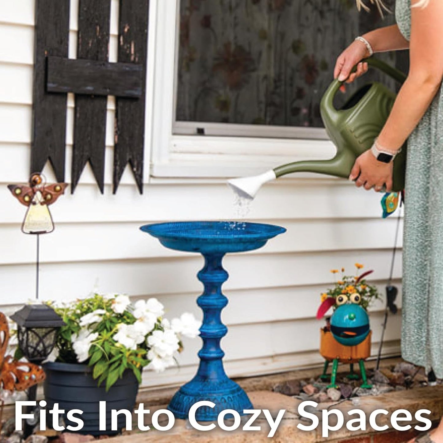 Sunnydaze Backyard Beauty Metal Bird Bath with UV-Resistant Finish - Cast Aluminum - Blue Patina - 18" H