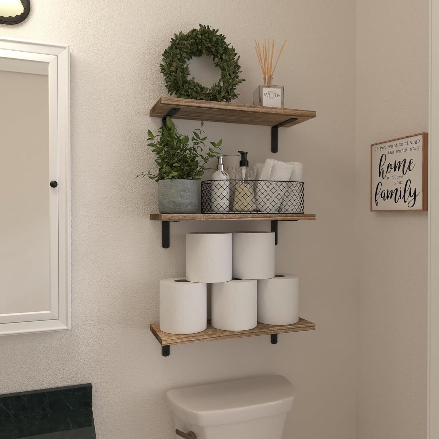 WOPITUES Wood Floating Shelves Set of 6, Shelves for Wall Decor, Farmh