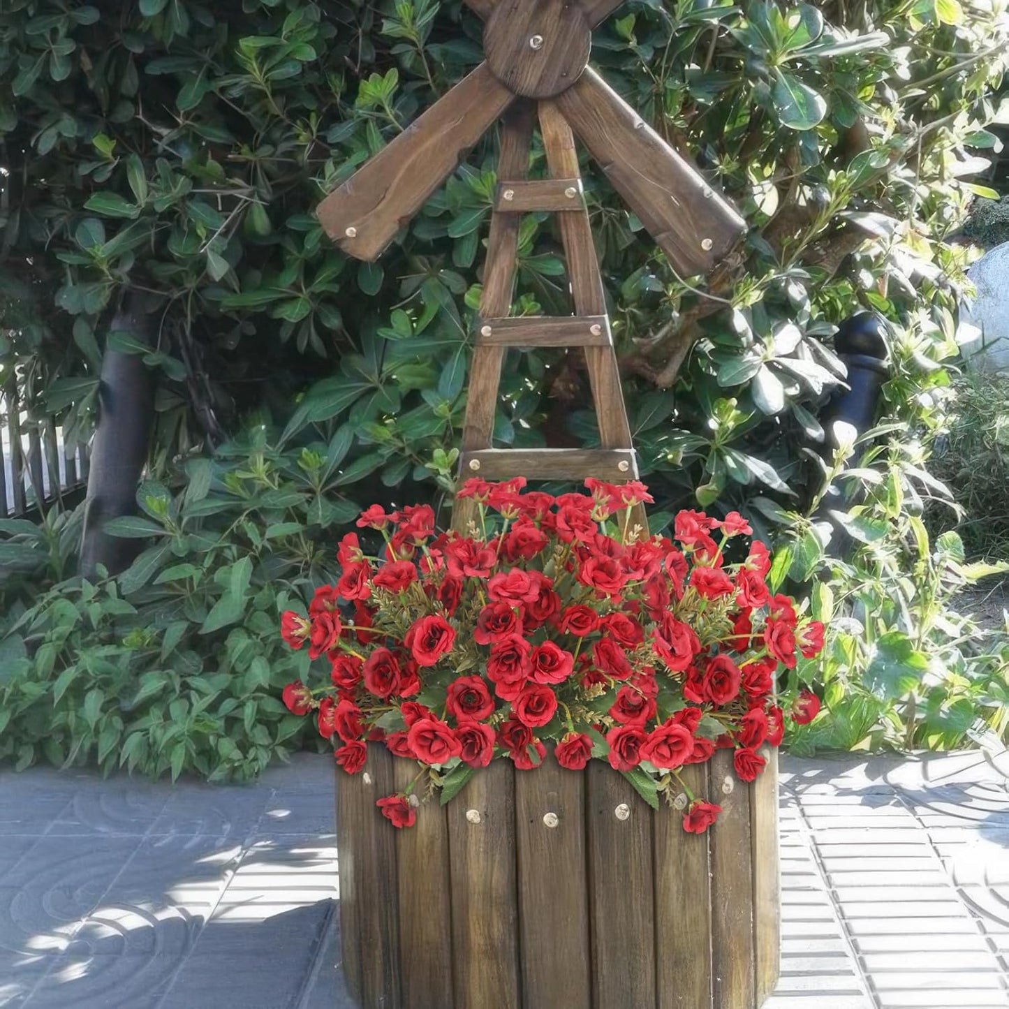 CISDUEO 4 Pcs Artificial Roses Flowers for Outdoors Fake Wildflowers Decoration Spring Silk Flower Floral Stems Red Faux Fall Flowers for Outdoor Planter Porch Indoor Home Decor Table Centerpiece Pot