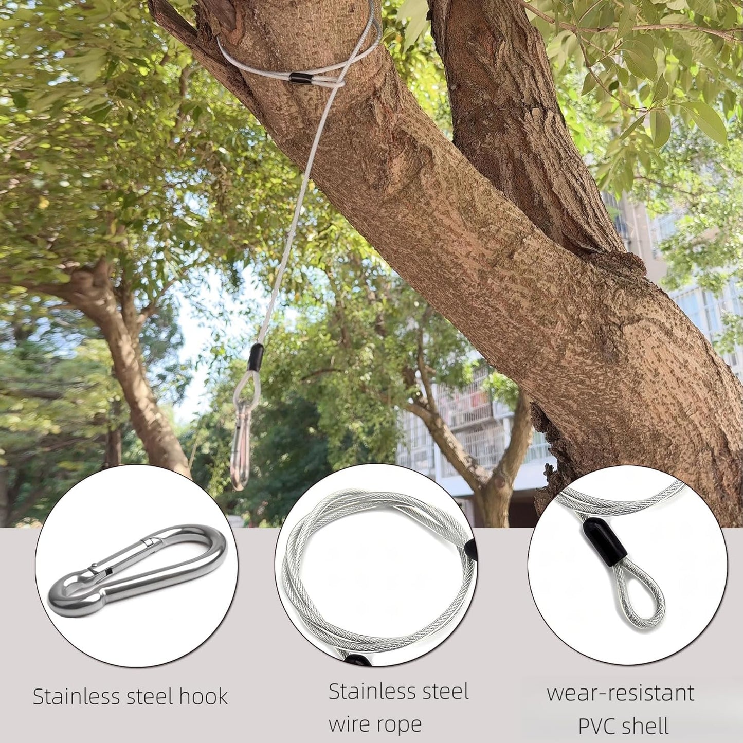 2 Pcs Premium Bird Feeder Hanger for Tree with Carabiner Clip，Flexible Stainless Steel Hanging Cables Chain Wire for Bird Feeders and Birdhouses，Baths, Planters，Baskets，Suet，Outdoor Camping (40 Inch)