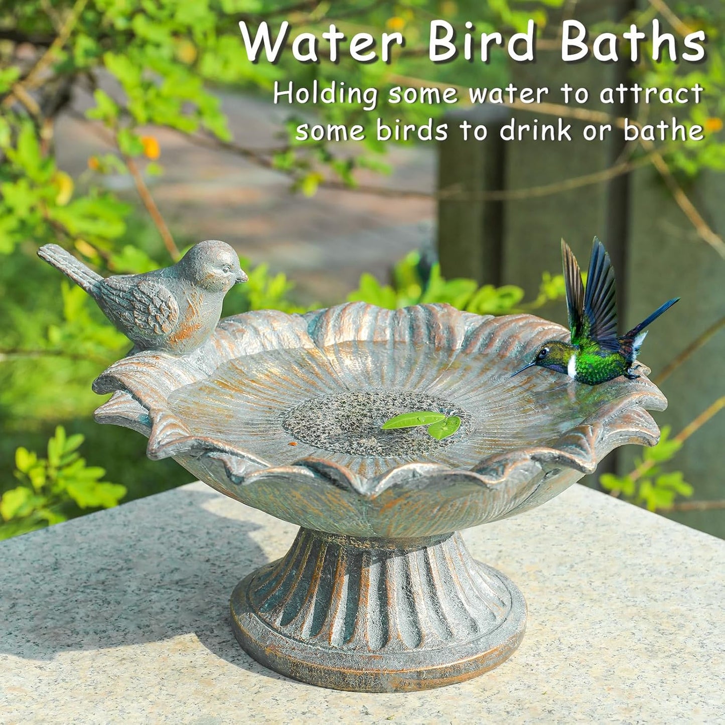 MUMTOP Bird Baths for Outdoors, Antique Outdoor Garden Birdbath Bowl Resin Bird Baths and Feeder with Vintage Bird Ornament for Outside Yard Table Decor