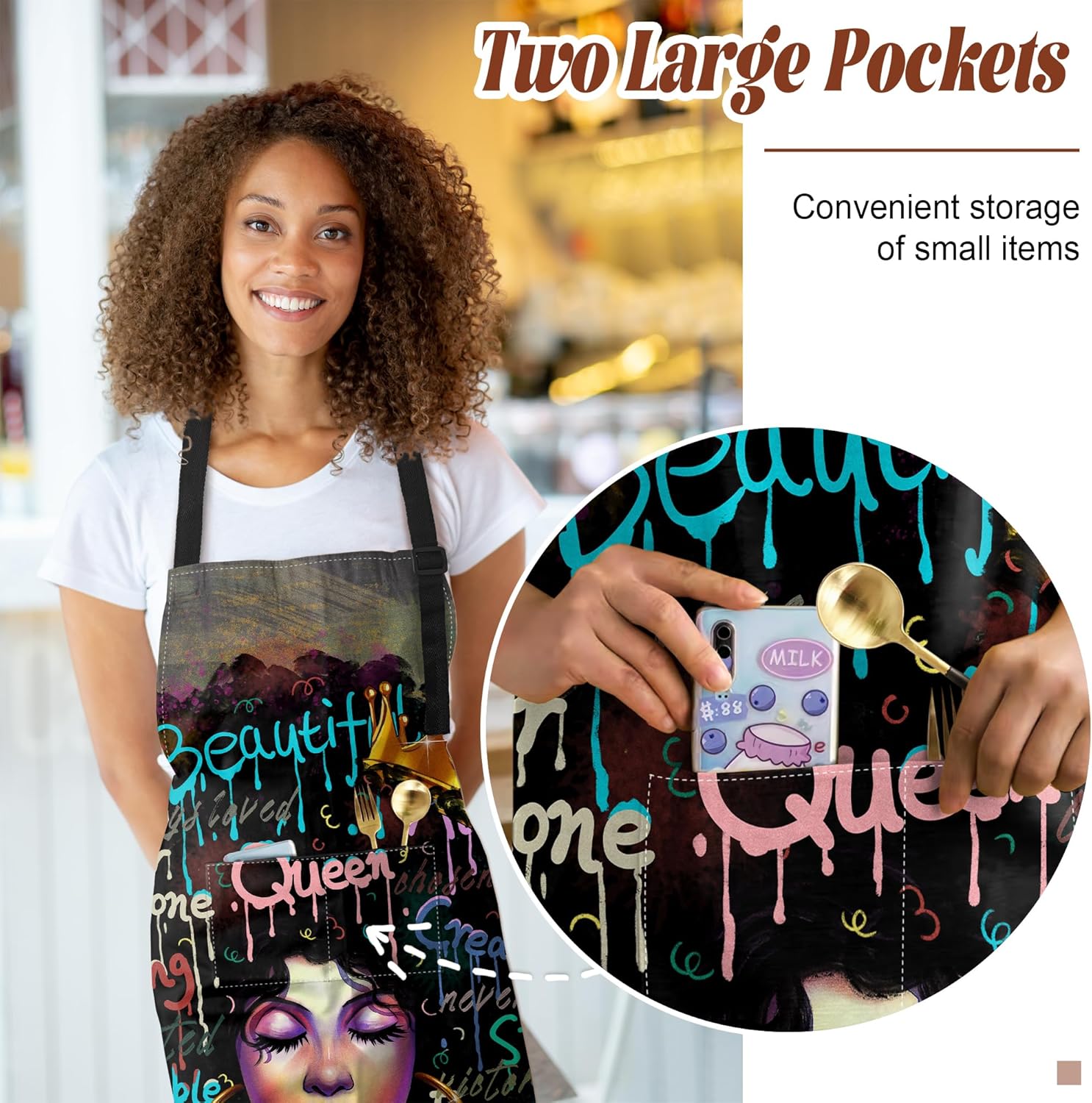 Aprons For Women With Pockets African Art Apron Black Girl Kitchen Adj