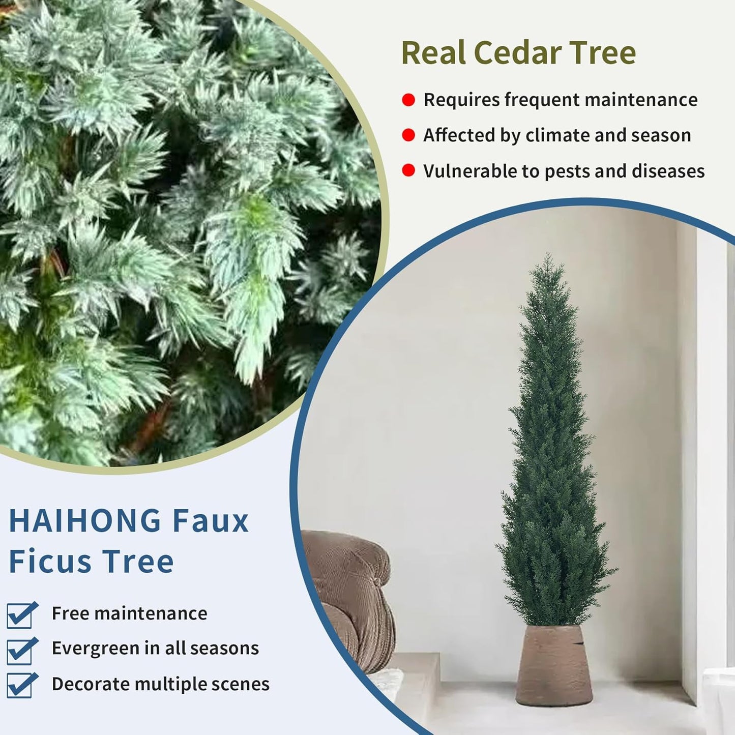 4ft Artificial Cedar Topiary Trees - Fake Boxwood Topiary Cypress Trees Potted Plants, Artificial Plants Shrubs for Home Indoor Outdoor Garden Porch Decor