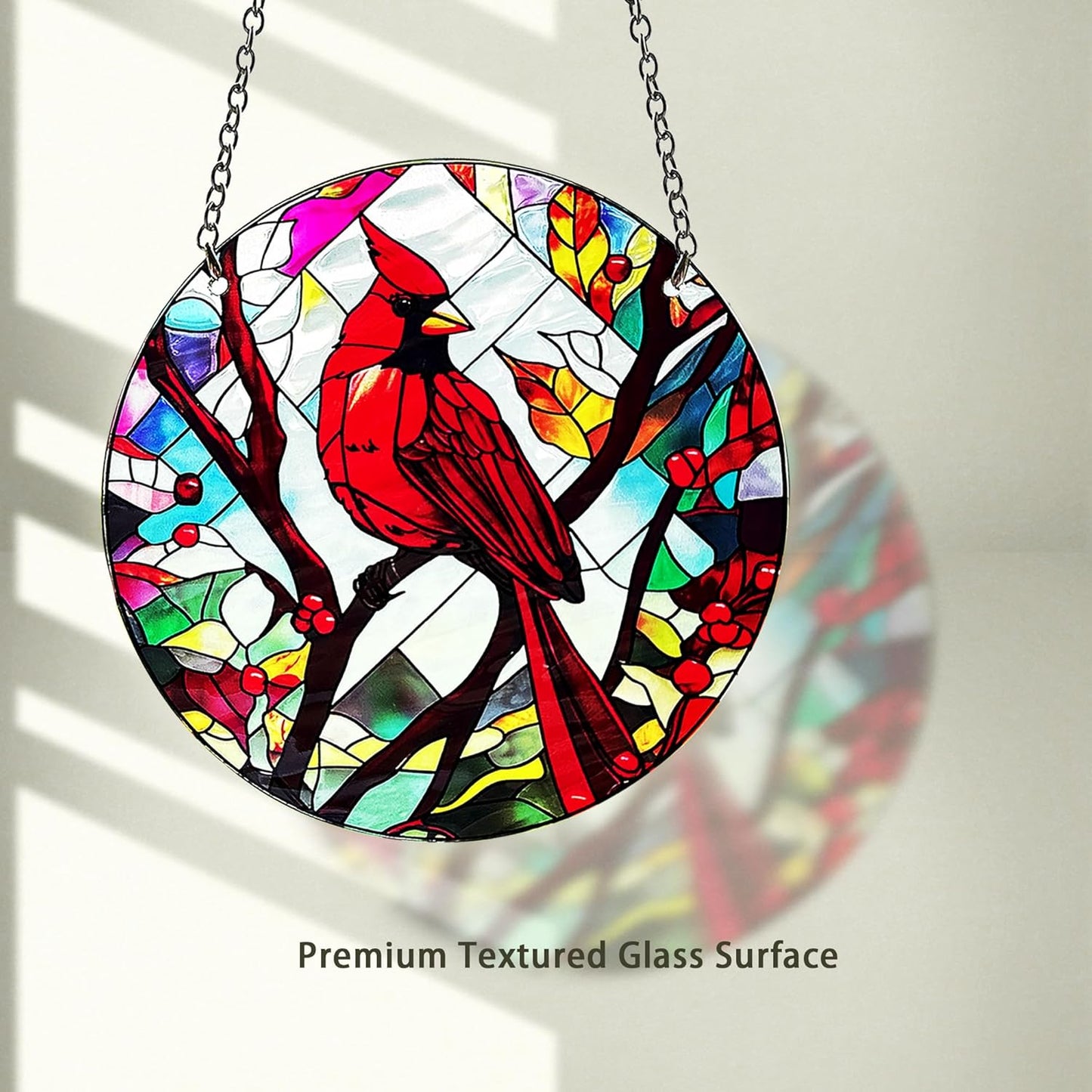 Red Bird Memorial Suncatcher, Memorial Panel Glass Stained Glass Indoor Window Art Wall Decor for Bird Lover.