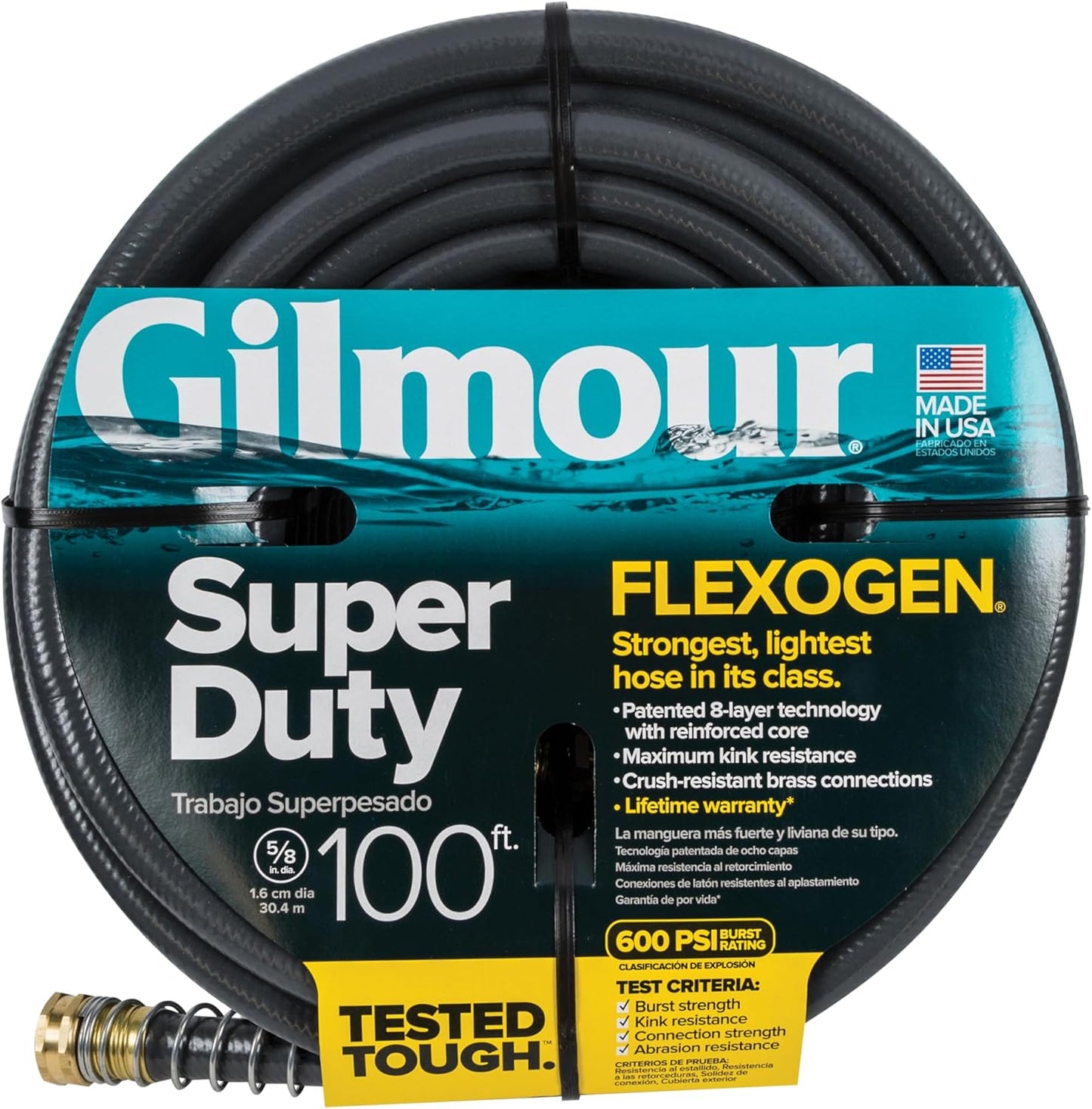 Gilmour Flexogen Heavy Duty Garden Hose – 5/8 in x 100 ft, Leak-Proof 