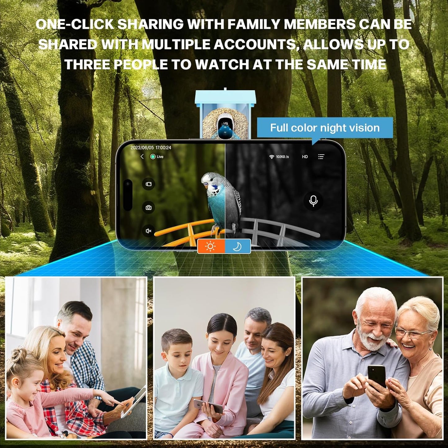 Bird Feeder with Camera Smart Solar Powered Birds Feeder with 1080P FHD, Auto Motion Detect & Notify, AI Identify 11000+ Bird Species Identification & 3W Solar Panel, (with Solar Panel)