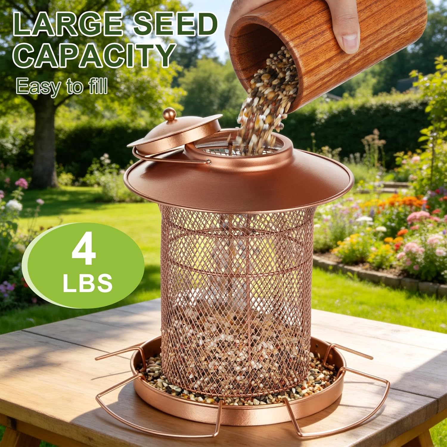 Metal Bird Feeder for Outdoor Hanging, Heavy Duty Cylinder Wild Bird F