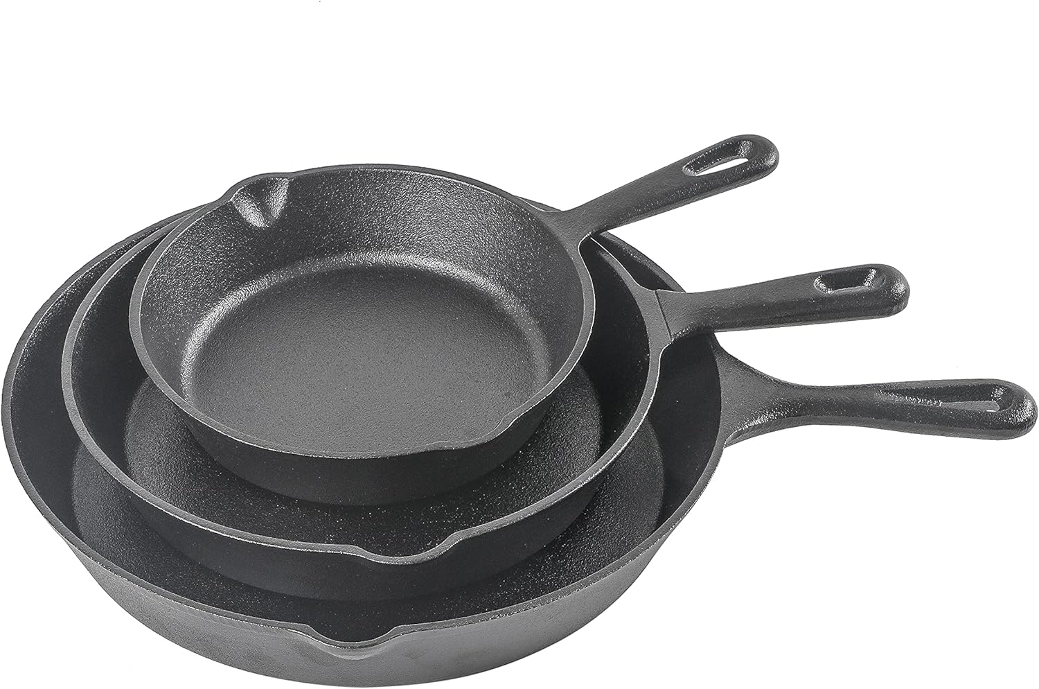 Commercial CHEF 3-Piece Cast Iron Skillet Set – 8 inch, 10 inch, and 1