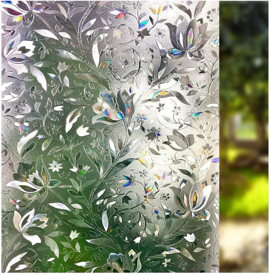 LEMON CLOUD Window Film, Decorative Window Privacy Film, 3D Stained Glass Window Sticker,Anti-UV Sun Blocker Heat Control for Home(Rainbow Tulip Design,17.5 x 78.7 inches)