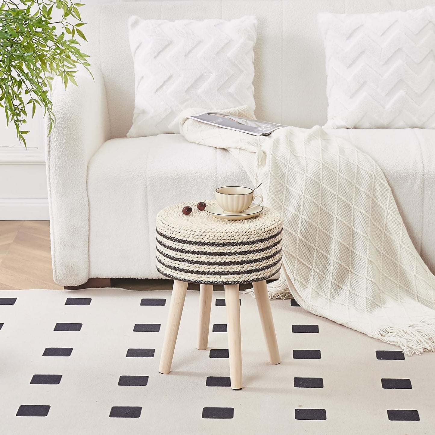 Cpintltr Round Ottoman Footstool Natural Seagrass Foot Stool Pouf Otto